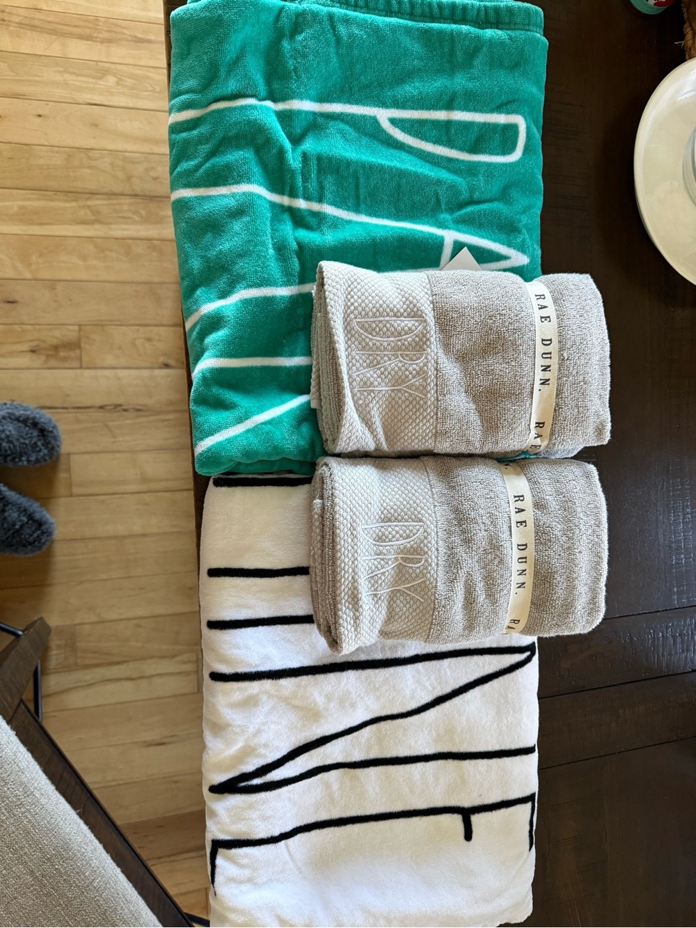 Rae Dunn Teal, White & Beige Cotton Bath Towels Set